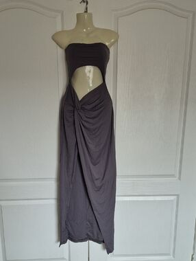Strapless Twist Front Cutout Maxi Dress - Charcoal